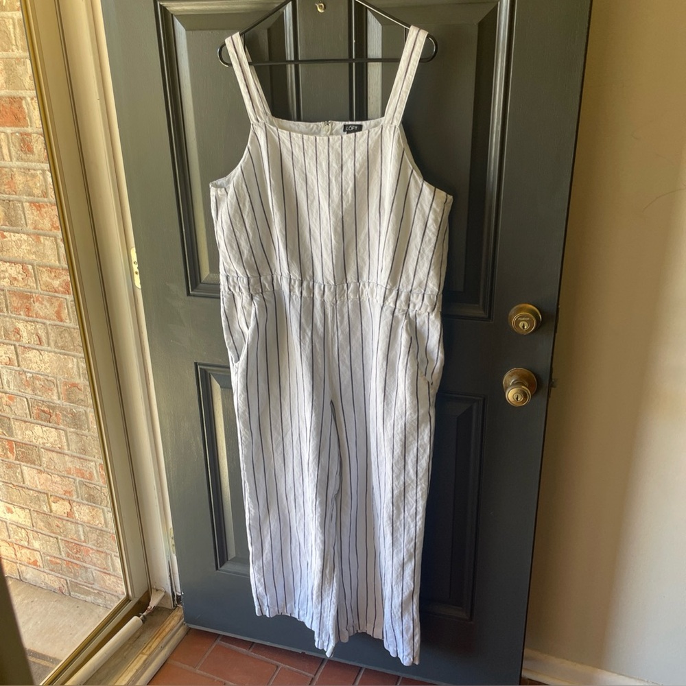 LOFT Black and White Striped Jumpsuit Sz XL Ann Taylor Romper Boho Cottagecore